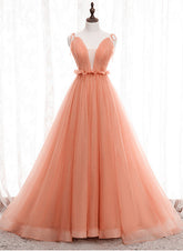 A-line Tulle Straps Low Back Long Wedding Party Dress