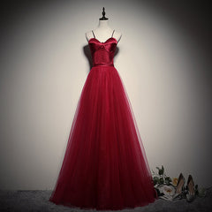 Gorgeous Dark Red Straps Tulle Long Party Dress