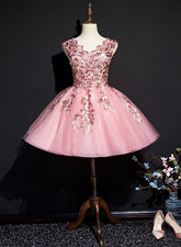 Beautiful Pink Tulle Flowers Homecoming Dress