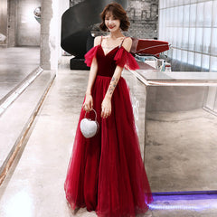 Charming Wine Red Straps Long Evening Party Dresses