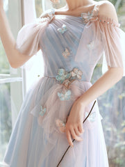 A-line Lovely Pink and Blue Short Tulle Party Dress