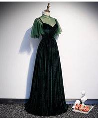 Vestido largo de fiesta de terciopelo verde oscuro de moda