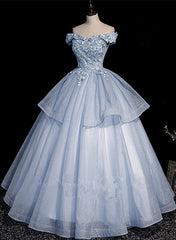 Light Blue Ball Gown Tulle with Lace Formal Dress