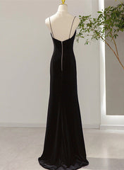 Vestido de fiesta largo, sencillo, negro, con espalda baja