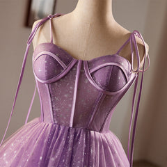 Vestido de fiesta corto de tul con escote en forma de corazón morado