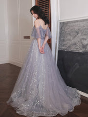 Chic Tulle and Beaded Low Back Long Evening Gown
