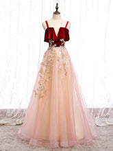 Vestido de fiesta largo de terciopelo y tul con tirantes bonitos