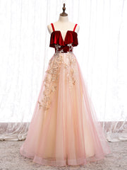 Vestido de fiesta largo de terciopelo y tul con tirantes bonitos