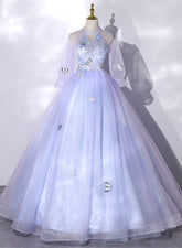 Lavender Ball Gown Tulle High Neckline Sweet 16 Dresses