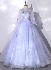 Vestido de fiesta lavanda de tul con escote alto para dulces 16