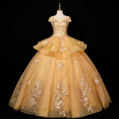 Gorgeous Champagne Ball Gown Sweet 16 Gown with Lace