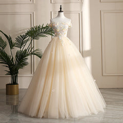 Pretty Tulle Champagne Off Shoulder Prom Dress