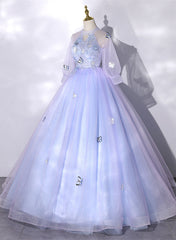 Vestido de fiesta lavanda de tul con escote alto para dulces 16