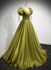 Light Green Short Sleeves Long A-line Prom Dress