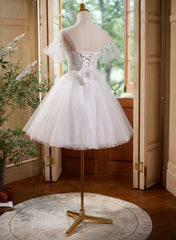 Cute White Tulle with Lace Short Party Dress