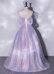 Vestido de fiesta largo de tul y lentejuelas color lavanda
