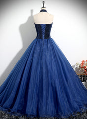 Blue High Neckline Ball Gown Formal Dress