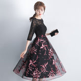 Lovely Black Lace Short Sleeves Floral Tulle Party Dress