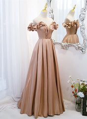 Champagne Satin Long Party Dress Prom Dress