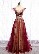 Charming Tulle Cap Sleeves Long New Party Gown