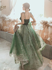 Beautiful Dark Green Straps Tulle with Velvet Party Dress