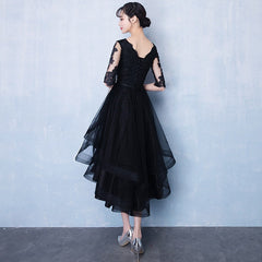 High Low Black V-neckline Short Sleeves Homecoming Dress