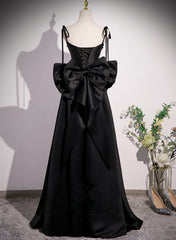 Black Satin Sweetheart Long Prom Dress with Bow