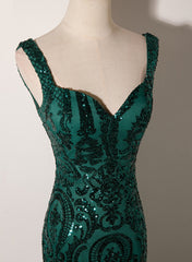 Green Mermaid Long Straps Sequins Long Prom Dress