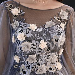 A-line Puffy Long Sleeves Flowers Tulle Party Dress
