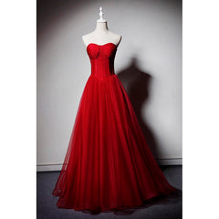 Red Sweetheart Tulle Ball Gown Floor Length Formal Dress
