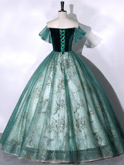Vestido de fiesta verde de tul con cuentas y hombros descubiertos para dulces 16