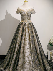 A-line Round Neckline Floral Lace And Tulle Party Dress