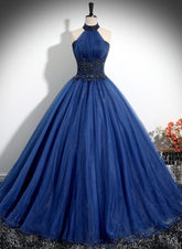 Blue High Neckline Ball Gown Formal Dress