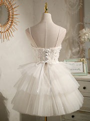 Beautiful White Tulle Short Straps Party Dress Graduation Dresses