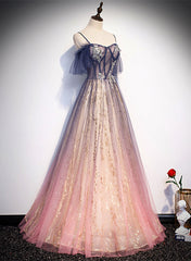 Lovely Gradient A-line Tulle with Lace Long Prom Dress