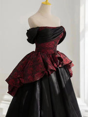 A-line Black and Red Scoop Long Formal Dress