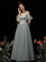 Light Green Tulle and Satin Party Dress