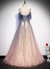 Lovely Gradient A-line Tulle with Lace Long Prom Dress