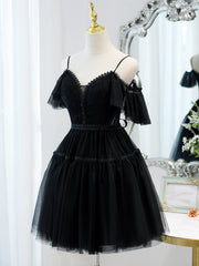 Black Sweetheart Straps Tulle Homecoming Dress