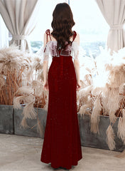 Vestido de fiesta de boda con tirantes de terciopelo rojo vino