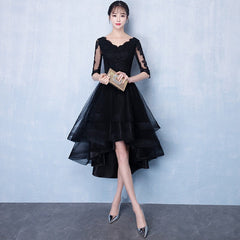 High Low Black V-neckline Short Sleeves Homecoming Dress