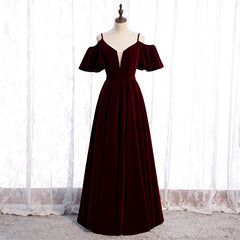 Beautiful Wine Red Velvet Off Shoulder Floor Length Party Dress