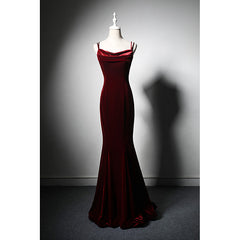 Beautiful Wine Red Velvet Mermaid Wedding Party Dresses