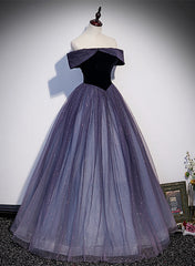 Vestido de fiesta largo con hombros descubiertos y tul degradado morado
