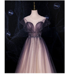 Charming Tulle Gradient Cap Sleeves Long Party Dress