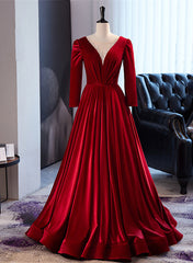 Wine Red Velvet Long Sleeves See Through Prom Dress