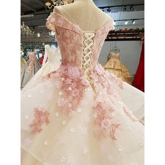 Beautiful Pink Tulle with Flowers and Beaded Long Party Dress