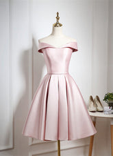 Vestido de fiesta de satén rosa hasta la rodilla