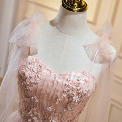 Vestido corto de fiesta con encaje de tul rosa y flores