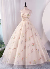 Ivory Floral Tulle Ball Gown Straps Sweet 16 Dress